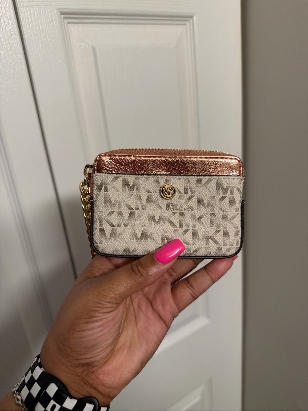 Michael Kors Cream Signature Card Case with Rose Gold Trim